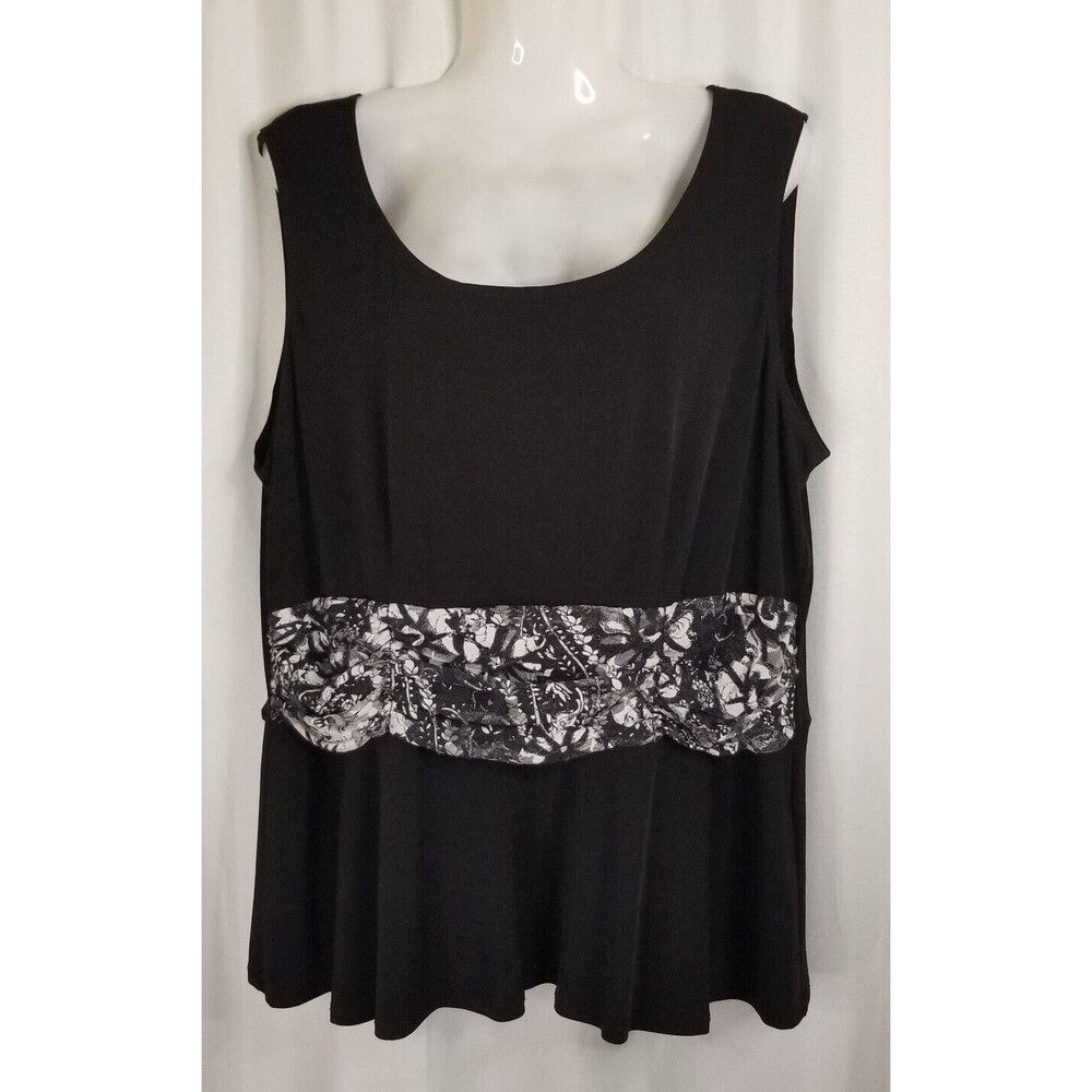 Jessica Howard Women's Top Peplum Black Mesh Metallic Mid Accent Size 18W
